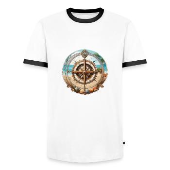 Kompass / Himmelsrichtung / Reisen / Survival - Männer Kontrast-T-Shirt - Weiß/Schwarz - Vorne - AI Model Female 172 light (172cm) & AI Model Male 178 dark (178cm)