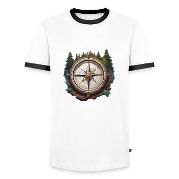 Boussole / Direction cardinale / Voyage / Survie - T-shirt contrasté Homme - blanc/noir - Devant - AI Model Female 172 light (172cm) & AI Model Male 178 dark (178cm)