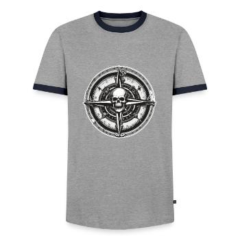 Kompass / Himmelsrichtung / Reisen / Survival - Männer Kontrast-T-Shirt - Grau/Navy  - Vorne - AI Model Female 172 light (172cm) & AI Model Male 178 light (178cm)