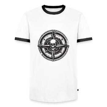 Compass / Cardinal Direction / Travel / Survival - Men's Ringer Shirt - white/black - Front - AI Model Female 172 light (172cm) & AI Model Male 178 dark (178cm)