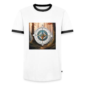 Kompass / Himmelsrichtung / Reisen / Survival - Männer Kontrast-T-Shirt - Weiß/Schwarz - Vorne - AI Model Female 172 light (172cm) & AI Model Male 178 dark (178cm)