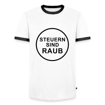 Steuern sind raub rundes Design - Männer Kontrast-T-Shirt - Weiß/Schwarz - Vorne - AI Model Female 172 light (172cm) & AI Model Male 178 dark (178cm)
