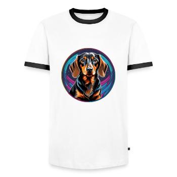 Dachshund - Men's Ringer Shirt - white/black - Front - AI Model Female 172 light (172cm) & AI Model Male 178 dark (178cm)