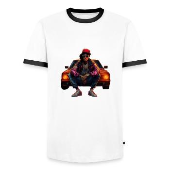 Hip Hop Rapper - Männer Kontrast-T-Shirt - Weiß/Schwarz - Vorne - AI Model Female 172 light (172cm) & AI Model Male 178 dark (178cm)
