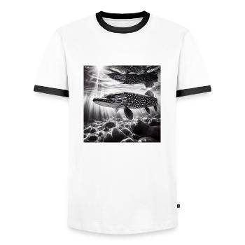 Pike Photo 2 - Men's Ringer Shirt - white/black - Front - AI Model Female 172 light (172cm) & AI Model Male 178 dark (178cm)