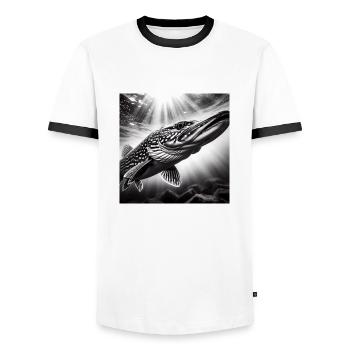Pike Photo 1 - Men's Ringer Shirt - white/black - Front - AI Model Female 172 light (172cm) & AI Model Male 178 dark (178cm)