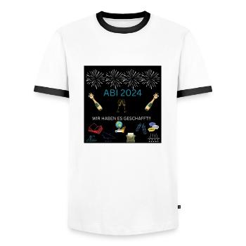 ABI 2024 - Männer Kontrast-T-Shirt - Weiß/Schwarz - Vorne - AI Model Female 172 light (172cm) & AI Model Male 178 dark (178cm)