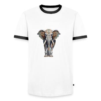 Elefant / Tier / Orientalisch / Blumen / Muster - Männer Kontrast-T-Shirt - Weiß/Schwarz - Vorne - AI Model Female 172 light (172cm) & AI Model Male 178 dark (178cm)