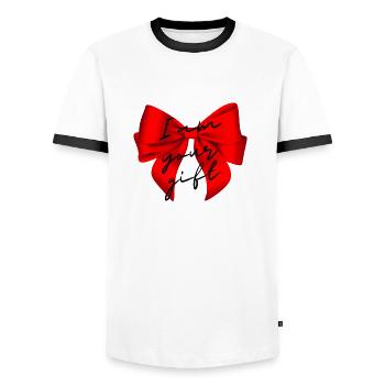 Bow Gift - Men's Ringer Shirt - white/black - Front - AI Model Female 172 light (172cm) & AI Model Male 178 dark (178cm)