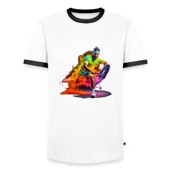 Tennis game with two or four players - Men's Ringer Shirt - white/black - Front - AI Model Female 172 light (172cm) & AI Model Male 178 dark (178cm)