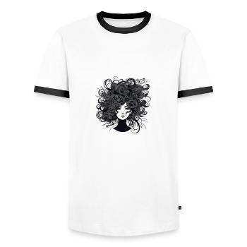 Crazy Frau wilde Haare - Männer Kontrast-T-Shirt - Weiß/Schwarz - Vorne - AI Model Female 172 light (172cm) & AI Model Male 178 dark (178cm)