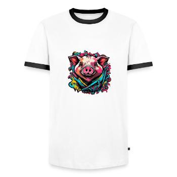 Lucky Pig Pig - Men's Ringer Shirt - white/black - Front - AI Model Female 172 light (172cm) & AI Model Male 178 dark (178cm)