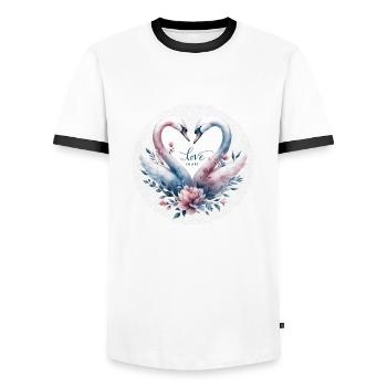 Cygne : L'amour tendre - T-shirt contrasté Homme - blanc/noir - Devant - AI Model Female 172 light (172cm) & AI Model Male 178 dark (178cm)