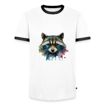 Raton laveur Power Animal - T-shirt contrasté Homme - blanc/noir - Devant - AI Model Female 172 light (172cm) & AI Model Male 178 dark (178cm)