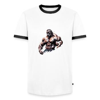 Bodybuilder / Sports / Fitness / Monkey / Muscles - Men's Ringer Shirt - white/black - Front - AI Model Female 172 light (172cm) & AI Model Male 178 dark (178cm)