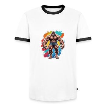 Bodybuilder / Sports / Fitness / Monkey / Muscles - Men's Ringer Shirt - white/black - Front - AI Model Female 172 light (172cm) & AI Model Male 178 dark (178cm)