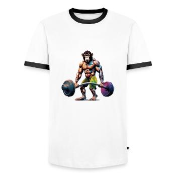 Bodybuilder / Sports / Fitness / Monkey / Muscles - Men's Ringer Shirt - white/black - Front - AI Model Female 172 light (172cm) & AI Model Male 178 dark (178cm)