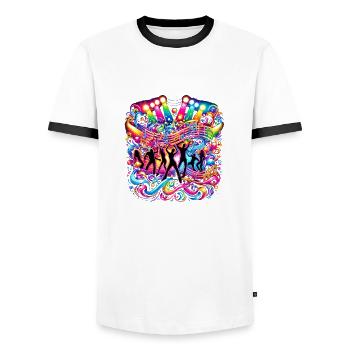 Klangwelle Dance Festival – Musical Art of Living - Men's Ringer Shirt - white/black - Front - AI Model Female 172 light (172cm) & AI Model Male 178 dark (178cm)