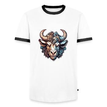 Minotaure / Mythologie grecque / Créature - T-shirt contrasté Homme - blanc/noir - Devant - AI Model Female 172 light (172cm) & AI Model Male 178 dark (178cm)