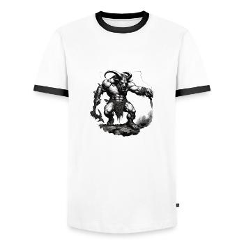 Minotaure / Mythologie grecque / Créature - T-shirt contrasté Homme - blanc/noir - Devant - AI Model Female 172 light (172cm) & AI Model Male 178 dark (178cm)