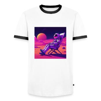 Astronaut in sun chair - Men's Ringer Shirt - white/black - Front - AI Model Female 172 light (172cm) & AI Model Male 178 dark (178cm)