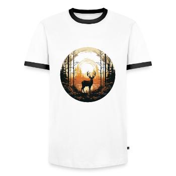 Deer in the forest - Men's Ringer Shirt - white/black - Front - AI Model Female 172 light (172cm) & AI Model Male 178 dark (178cm)