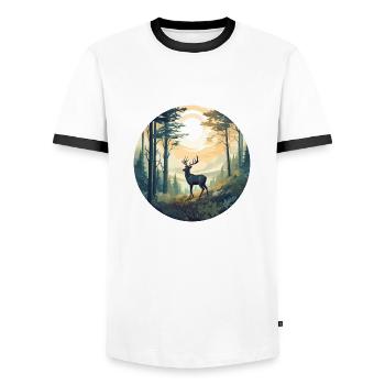 Lonely deer - Men's Ringer Shirt - white/black - Front - AI Model Female 172 light (172cm) & AI Model Male 178 dark (178cm)