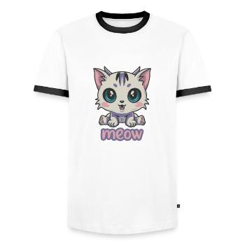 Adorable Anime Kitten with Big Blue Eyes - Men's Ringer Shirt - white/black - Front - AI Model Female 172 light (172cm) & AI Model Male 178 dark (178cm)