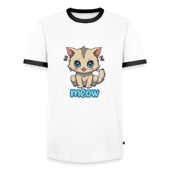 Anime Kitten Meow - Cute and Playful Design - Men's Ringer Shirt - white/black - Front - AI Model Female 172 light (172cm) & AI Model Male 178 dark (178cm)
