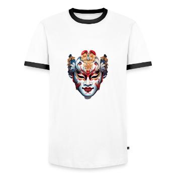 Masque Kabuki / Art japonais / Théâtre / Antiquité - T-shirt contrasté Homme - blanc/noir - Devant - AI Model Female 172 light (172cm) & AI Model Male 178 dark (178cm)