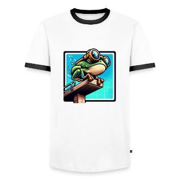 Frosch bereit zum Tauchen - Männer Kontrast-T-Shirt - Weiß/Schwarz - Vorne - AI Model Female 172 light (172cm) & AI Model Male 178 dark (178cm)