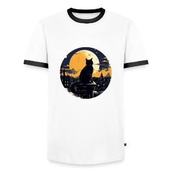 Chat de minuit - T-shirt contrasté Homme - blanc/noir - Devant - AI Model Female 172 light (172cm) & AI Model Male 178 dark (178cm)