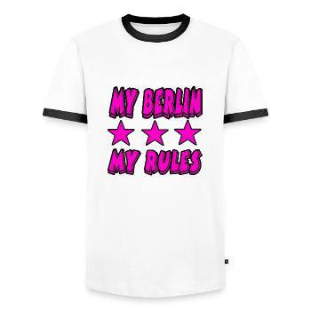 Berlin - T-shirt contrasté Homme - blanc/noir - Devant - AI Model Female 172 light (172cm) & AI Model Male 178 dark (178cm)