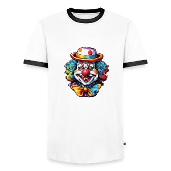 Clown / Cirque / Carnaval / Carnaval / Ludique - T-shirt contrasté Homme - blanc/noir - Devant - AI Model Female 172 light (172cm) & AI Model Male 178 dark (178cm)