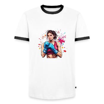 Boxer / Sport / Kampf / Arena / Boxring / Fäuste - Männer Kontrast-T-Shirt - Weiß/Schwarz - Vorne - AI Model Female 172 light (172cm) & AI Model Male 178 dark (178cm)