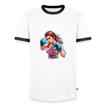 Boxer / Sports / Fight / Arena / Boxing Ring / Fists - Men's Ringer Shirt - white/black - Front - AI Model Female 172 light (172cm) & AI Model Male 178 dark (178cm)