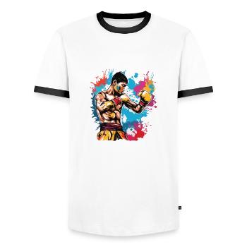 Boxer / Sports / Fight / Arena / Boxing Ring / Fists - Men's Ringer Shirt - white/black - Front - AI Model Female 172 light (172cm) & AI Model Male 178 dark (178cm)