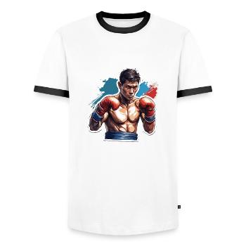 Boxer / Sports / Fight / Arena / Boxing Ring / Fists - Men's Ringer Shirt - white/black - Front - AI Model Female 172 light (172cm) & AI Model Male 178 dark (178cm)