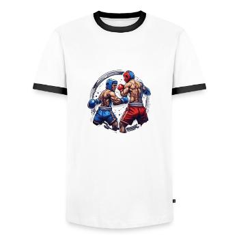 Boxer / Sports / Fight / Arena / Boxing Ring / Fists - Men's Ringer Shirt - white/black - Front - AI Model Female 172 light (172cm) & AI Model Male 178 dark (178cm)