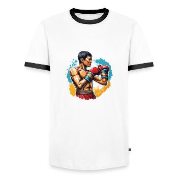 Boxer / Sports / Fight / Arena / Boxing Ring / Fists - Men's Ringer Shirt - white/black - Front - AI Model Female 172 light (172cm) & AI Model Male 178 dark (178cm)