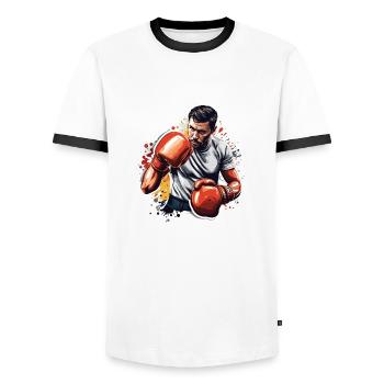 Boxer / Sports / Fight / Arena / Boxing Ring / Fists - Men's Ringer Shirt - white/black - Front - AI Model Female 172 light (172cm) & AI Model Male 178 dark (178cm)
