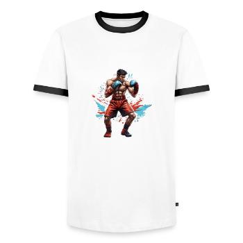 Boxer / Sports / Fight / Arena / Boxing Ring / Fists - Men's Ringer Shirt - white/black - Front - AI Model Female 172 light (172cm) & AI Model Male 178 dark (178cm)