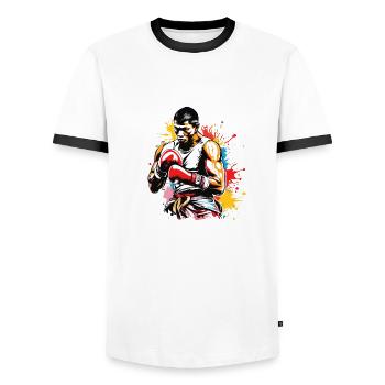 Boxer / Sports / Fight / Arena / Boxing Ring / Fists - Men's Ringer Shirt - white/black - Front - AI Model Female 172 light (172cm) & AI Model Male 178 dark (178cm)