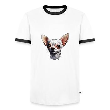 Chihuahua / small dog / animal / tiny / breed - Men's Ringer Shirt - white/black - Front - AI Model Female 172 light (172cm) & AI Model Male 178 dark (178cm)