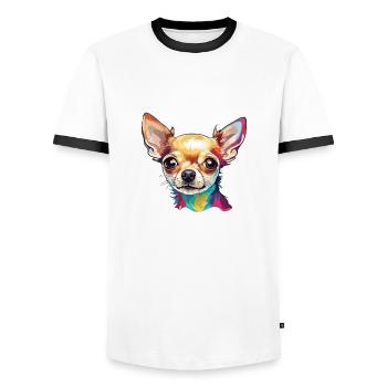 Chihuahua / small dog / animal / tiny / breed - Men's Ringer Shirt - white/black - Front - AI Model Female 172 light (172cm) & AI Model Male 178 dark (178cm)
