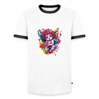 Cupid / Love / Arrow / Heart / Valentine's Day - Men's Ringer Shirt - white/black - Front - AI Model Female 172 light (172cm) & AI Model Male 178 dark (178cm)