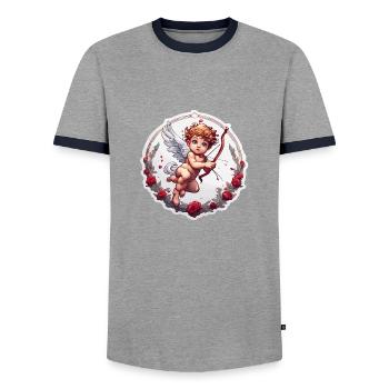 Cupidon / Amour / Flèche / Coeur / Saint Valentin - T-shirt contrasté Homme - gris/marine  - Devant - AI Model Female 172 light (172cm) & AI Model Male 178 light (178cm)