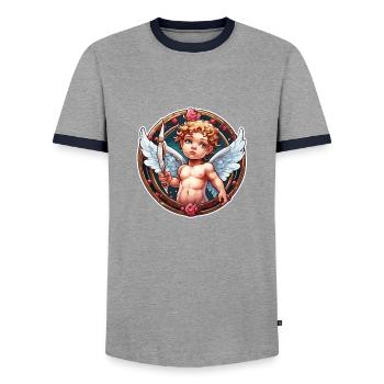 Cupidon / Amour / Flèche / Coeur / Saint Valentin - T-shirt contrasté Homme - gris/marine  - Devant - AI Model Female 172 light (172cm) & AI Model Male 178 light (178cm)
