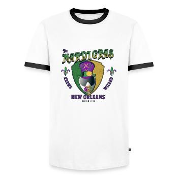 Mardi Gras Krewe Paintball Wisard - Men's Ringer Shirt - white/black - Front - AI Model Female 172 light (172cm) & AI Model Male 178 dark (178cm)