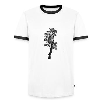 Silhouette d’un koala appuyé contre un arbre - T-shirt contrasté Homme - blanc/noir - Devant - AI Model Female 172 light (172cm) & AI Model Male 178 dark (178cm)